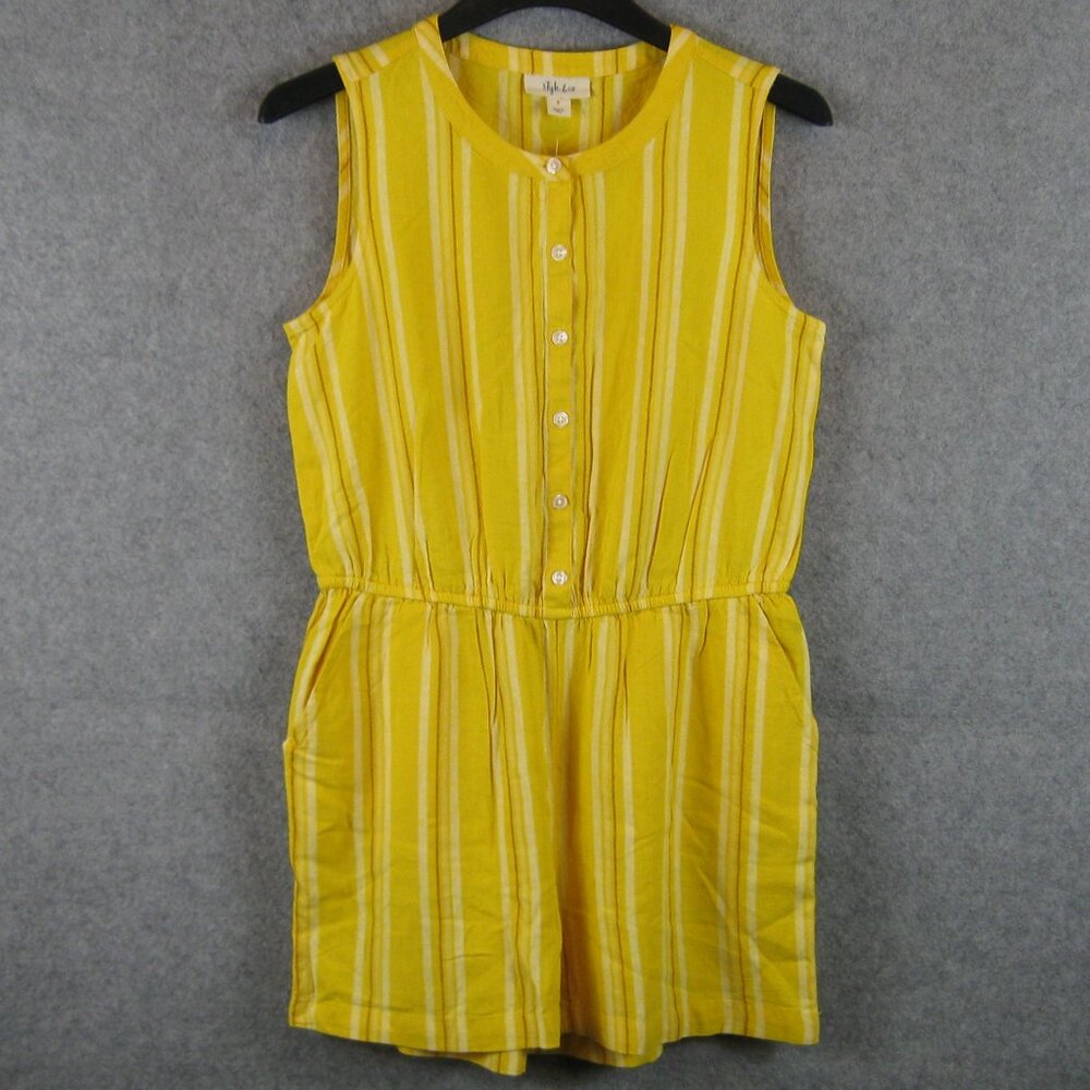 Style & Co Women's Shorts Romper Sz S Linen Blend Yellow